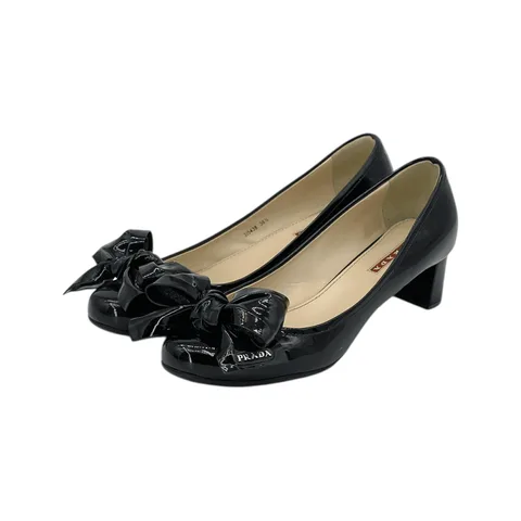 Prada Black Patent Leather Block Heel Bow Pumps 36.5 - 1