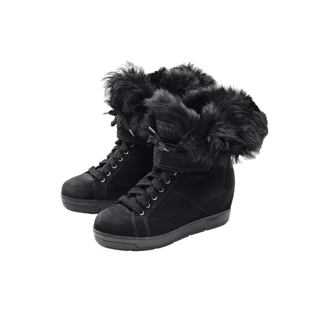 Prada Black Suede Fur Platform Winter Boots 37.5 - 1
