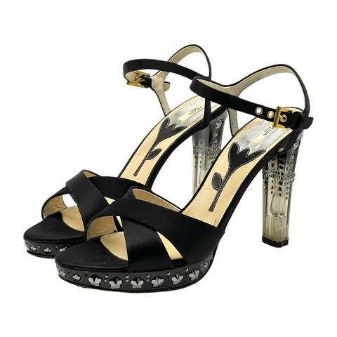 Prada Black Satin Crystal Embellished High Heel Sandals 40