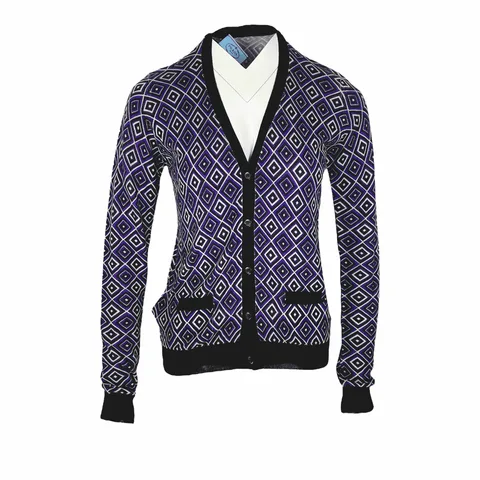 Prada Purple Geometric Patterned Wool Silk Cardigan IT40 - 1