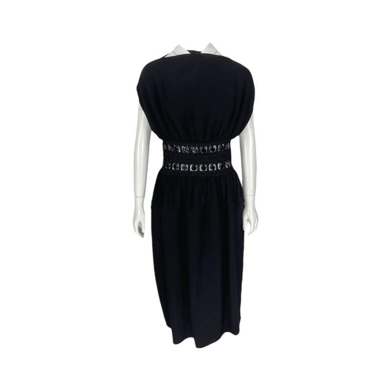 Proenza Schouler Black Stretch Crepe Crochet Knit Stone Embellished Dress 4 - 1