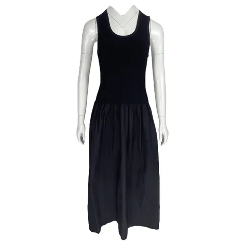 Proenza Schouler Black Ribbed White Label Malia Cotton Poplin Midi Dress M - 1