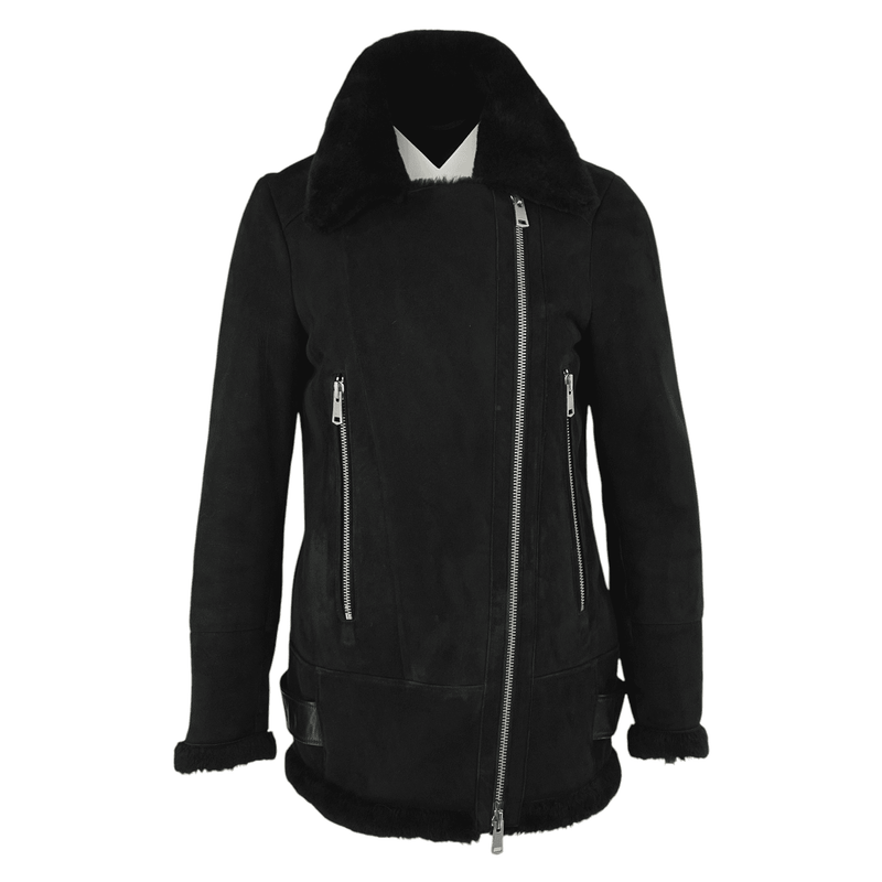 Reiss Black Shearling Biker Jacket S - 1