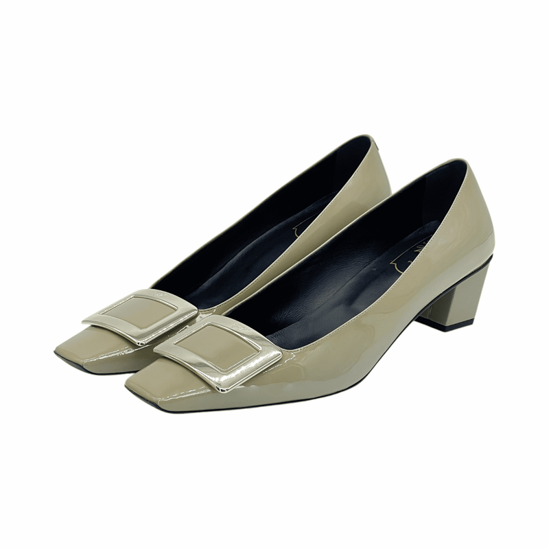 Roger Vivier Beige Patent Leather Belle Vivier Metal Buckle Pumps 38.5 - 1