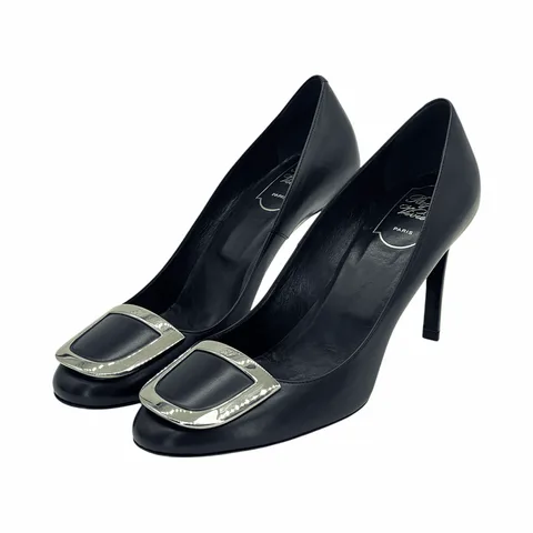 Roger Vivier Black Leather Metal Buckle Pumps 38.5 - 1