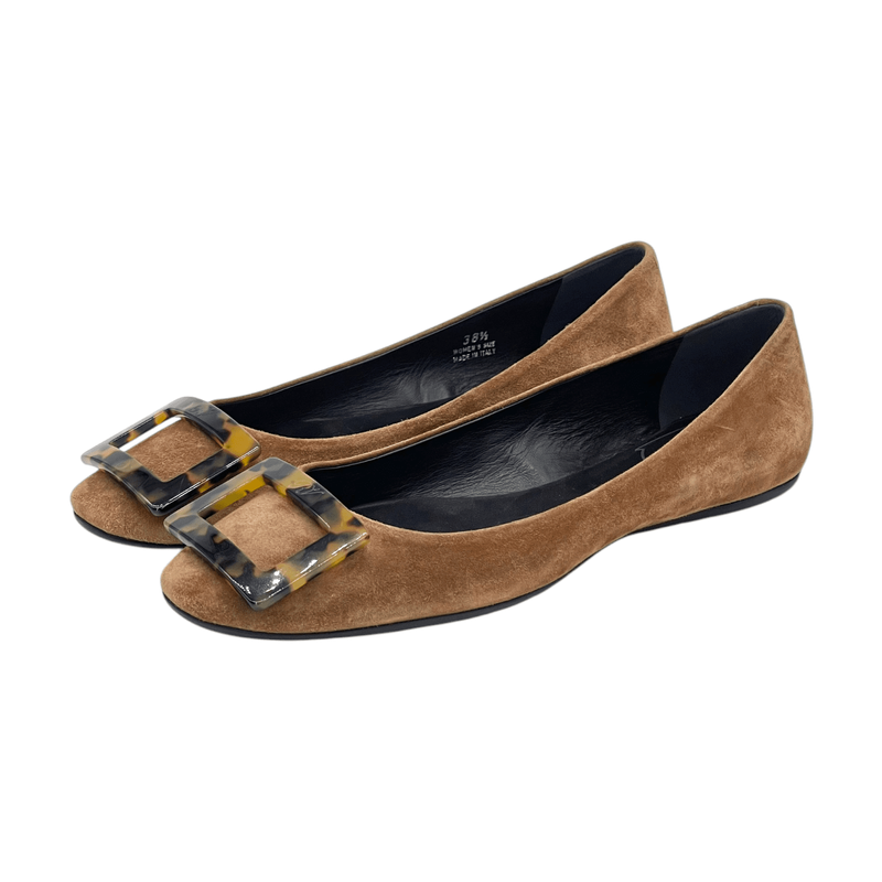 Roger Vivier Brown Suede Ballet Flats 38.5 - 1