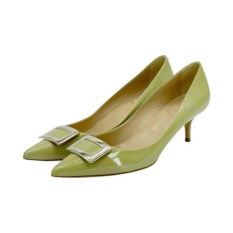Roger Vivier Olive Green Patent Leather Metal Buckle Pumps 38.5 - 1