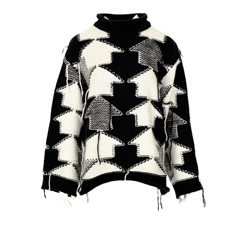 Stella McCartney Black White Wool Arrow Fringed Oversized Sweater IT38 - 1