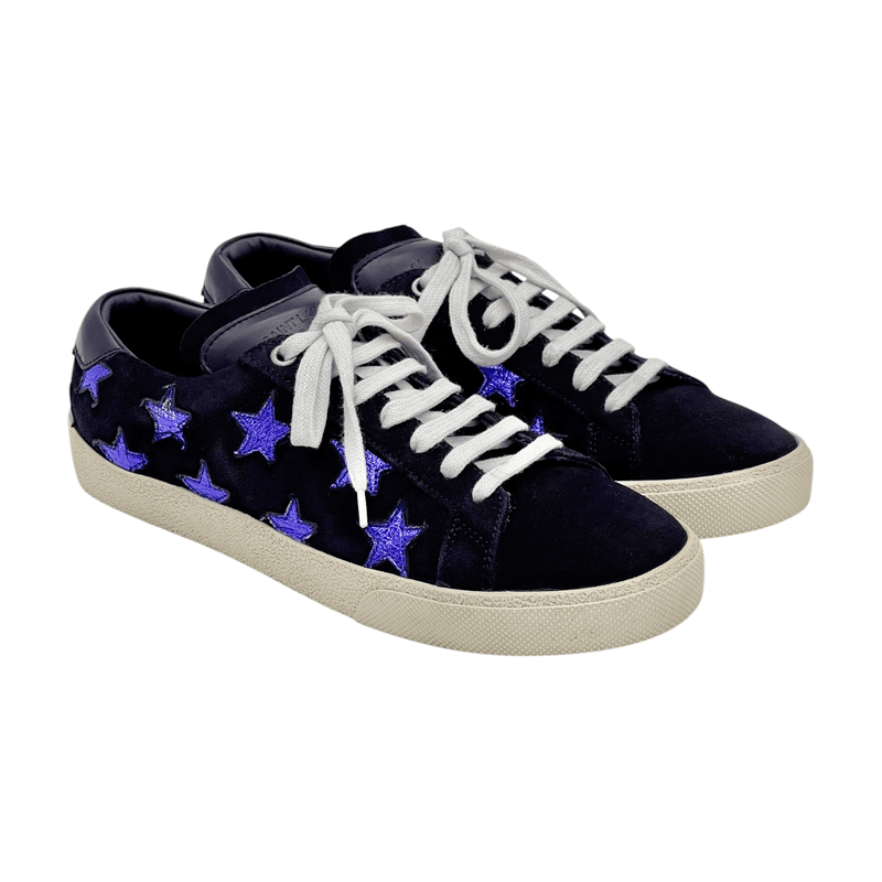 Saint Laurent Black Blue Star Suede Sneakers 39.5 - 3
