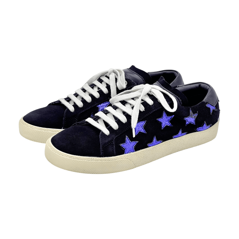 Saint Laurent Black Blue Star Suede Sneakers 39.5 - 1