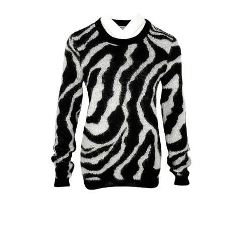 Saint Laurent Black White Mohair Abstract Print Sweater M