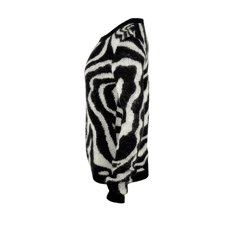Saint Laurent Black White Mohair Abstract Print Sweater M - 3