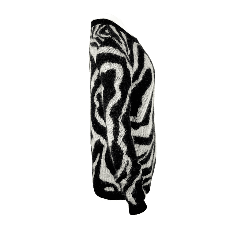 Saint Laurent Black White Mohair Abstract Print Sweater M - 2