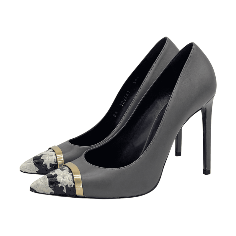 Saint Laurent Grey Leather Gold Python Pumps 39.5 - 1