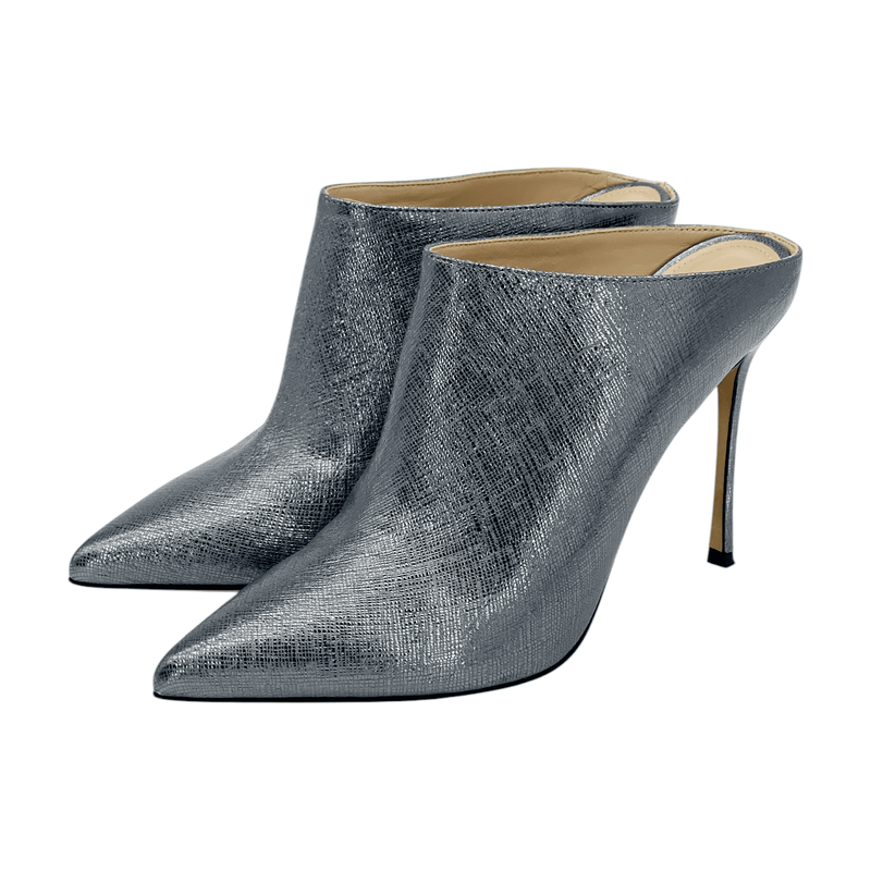 Sergio Rossi Godiva Metallic Textured Leather Mules 37.5 - 1