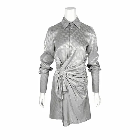 The Attico Grey Jacquard Midi Shirt Dress 38 - 1