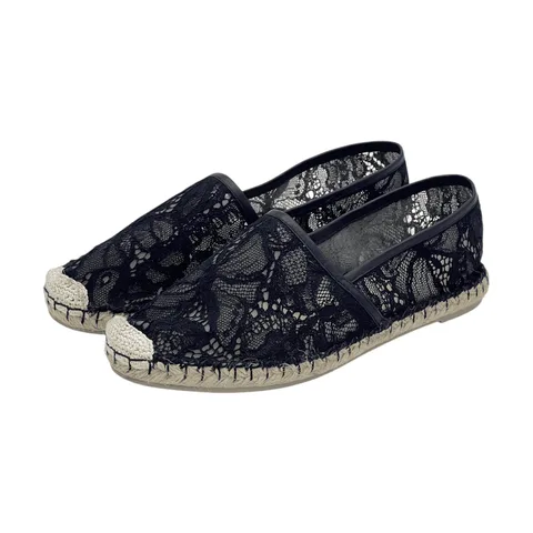 Valentino Black Lace Leather Butterfly Espadrilles 38 - 1