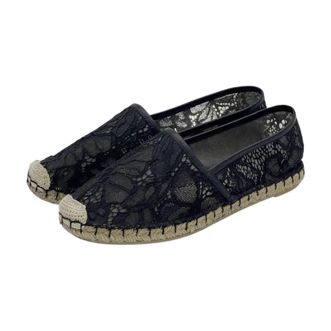 Valentino Black Leather Lace Butterfly Espadrilles 38