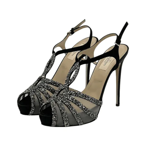 Valentino Black Suede Mesh Stone Embellished Platform Sandals 39 - 1