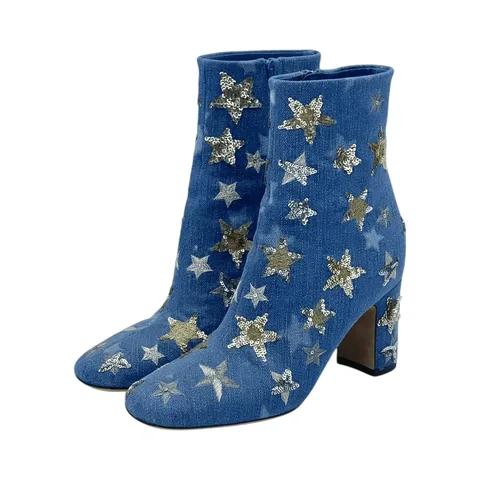 Valentino Blue Denim Sequins Embroidered Stars Ankle Boots 36 - 1