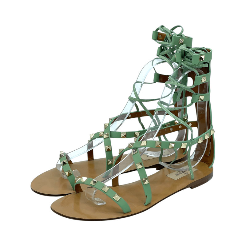 Valentino Garavani Rockstud Green Lace Up Sandals 38 - 1