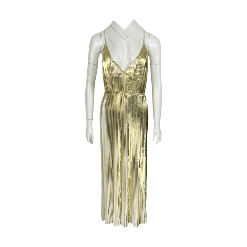 Valentino Metallic Gold White Multi Plated Long Dress IT40 - 1