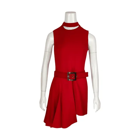 Versace Red Sleeveless Belted Gold Dress IT40