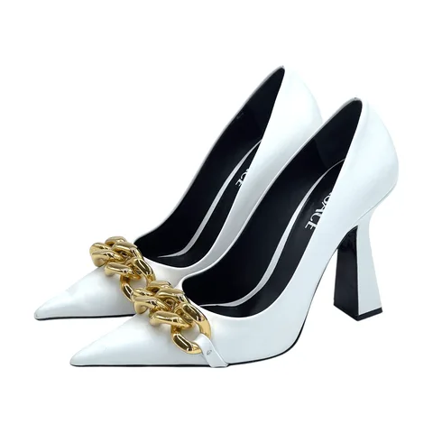 Versace White Gold Chain Leather Pumps 38 - 1