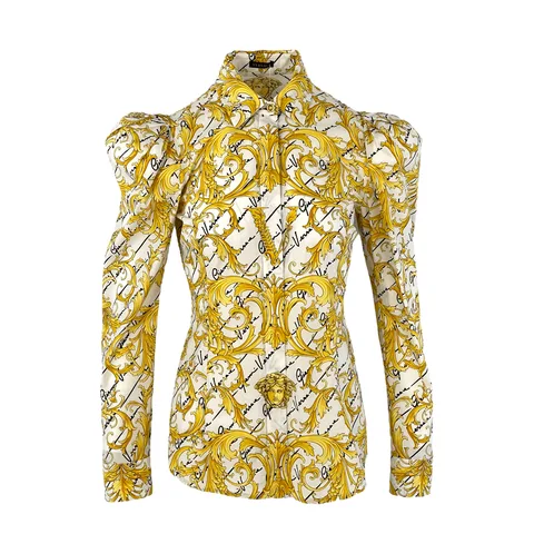 Versace White Yellow Baroque Print Shirt IT38 - 1
