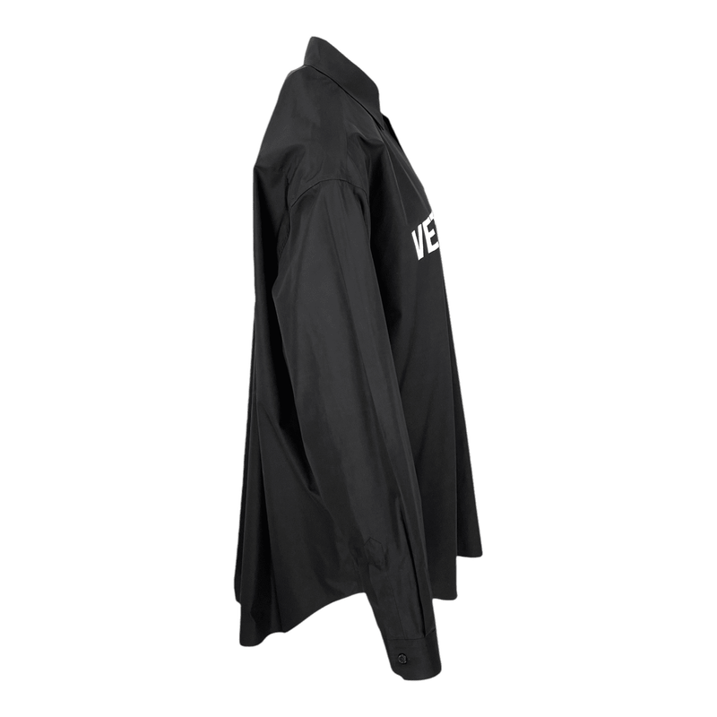 Vetements Black Cotton Poplin Logo Print Oversized Shirt XS - 2