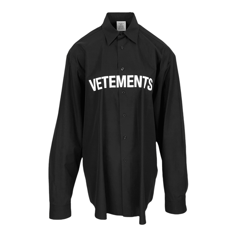 Vetements Black Cotton Poplin Logo Print Oversized Shirt XS - 1