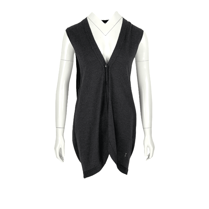 Yves Saint Laurent Anthracite Wool Sleeveless Cardigan M - 1
