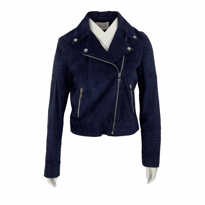 Yves Salamon Navy Blue Suede Biker Jacket 40 - 1