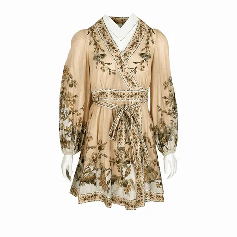 Zimmermann Chintz Floral Print Cotton Wrap Mini Dress 0 - 1