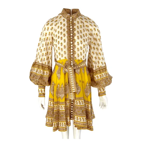 Zimmermann Bonita Paisley Buttoned Yellow Mini Dress 1 - 1