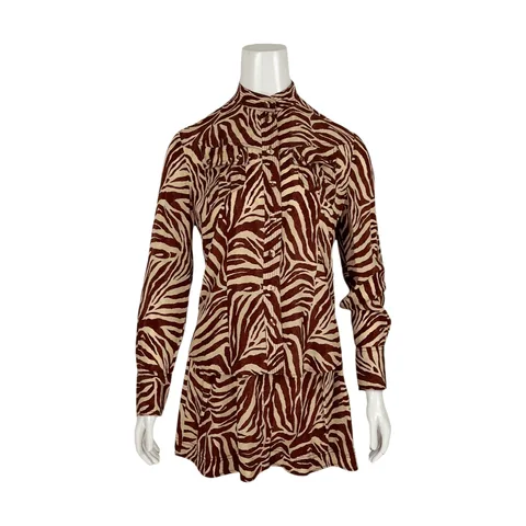 Zimmermann Beige Brown Zebra Pattern Shirt 0 Short 0 - 1