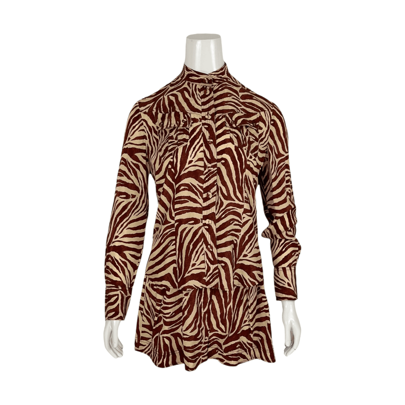 Zimmermann Beige Brown Zebra Pattern Shirt 0 Short 0 - 1