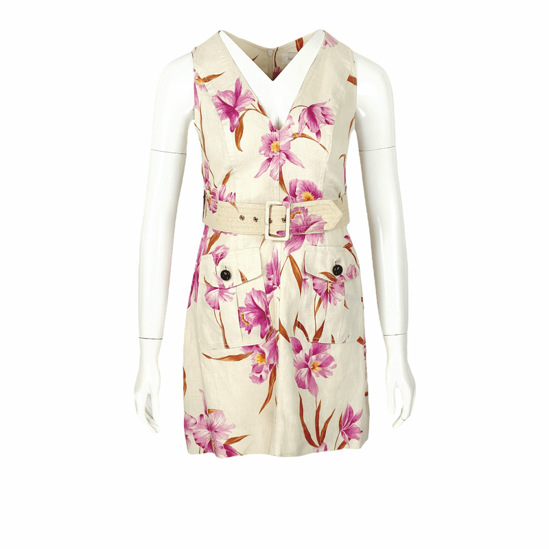 Zimmermann Belted Floral Print Linen Mini Dress 0 - 1