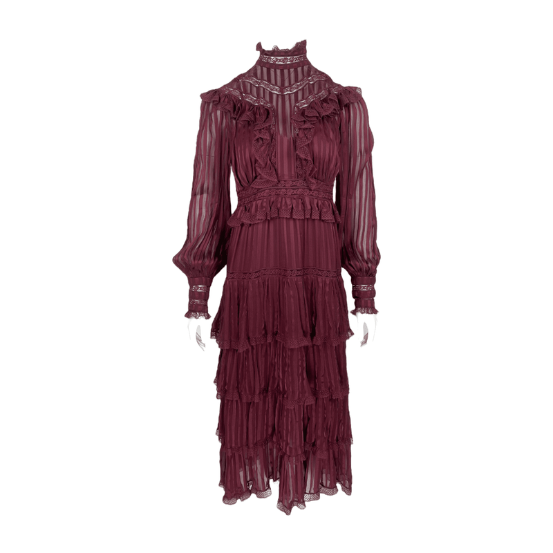 Zimmermann Burgundy Espionage Ruffled Midi Dress 1 - 1
