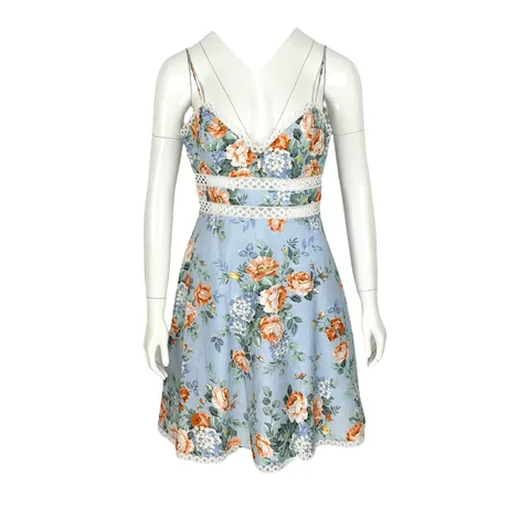 Zimmermann Floral Print Blue Bowie Crochet Linen Dress 1 - 1