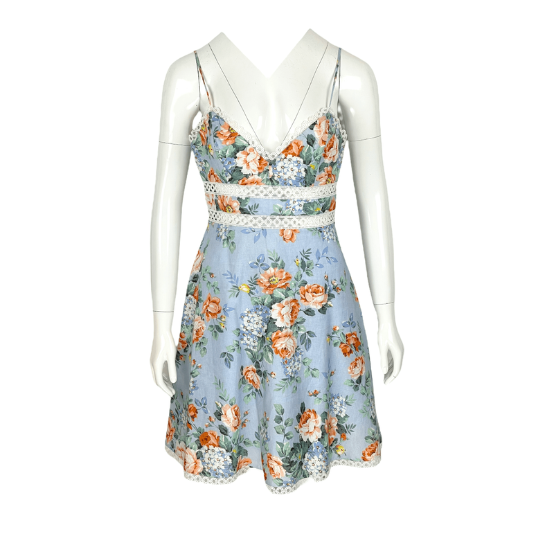 Zimmermann Floral Print Blue Bowie Crochet Linen Dress 1 - 1