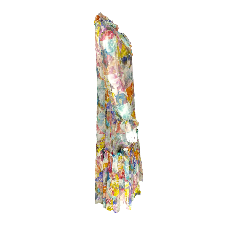 Zimmermann Multicolor Creped High Tide Floral Print Silk Midi Dress 1 - 2