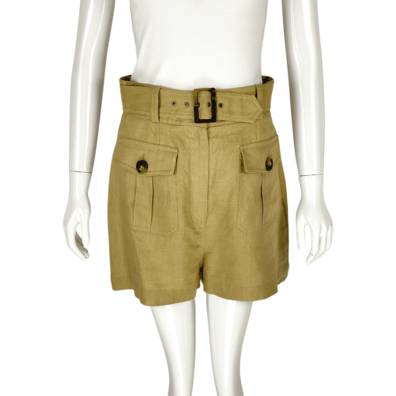 Zimmermann Suraya Safari Belted Linen Beige Shorts 2 - 1