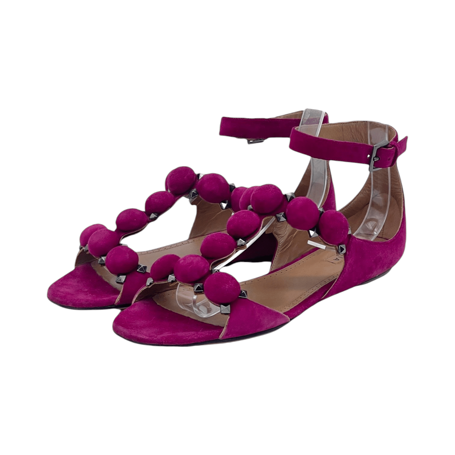 Alaia Raspberry Suede Bombe Studded Sandals 38
