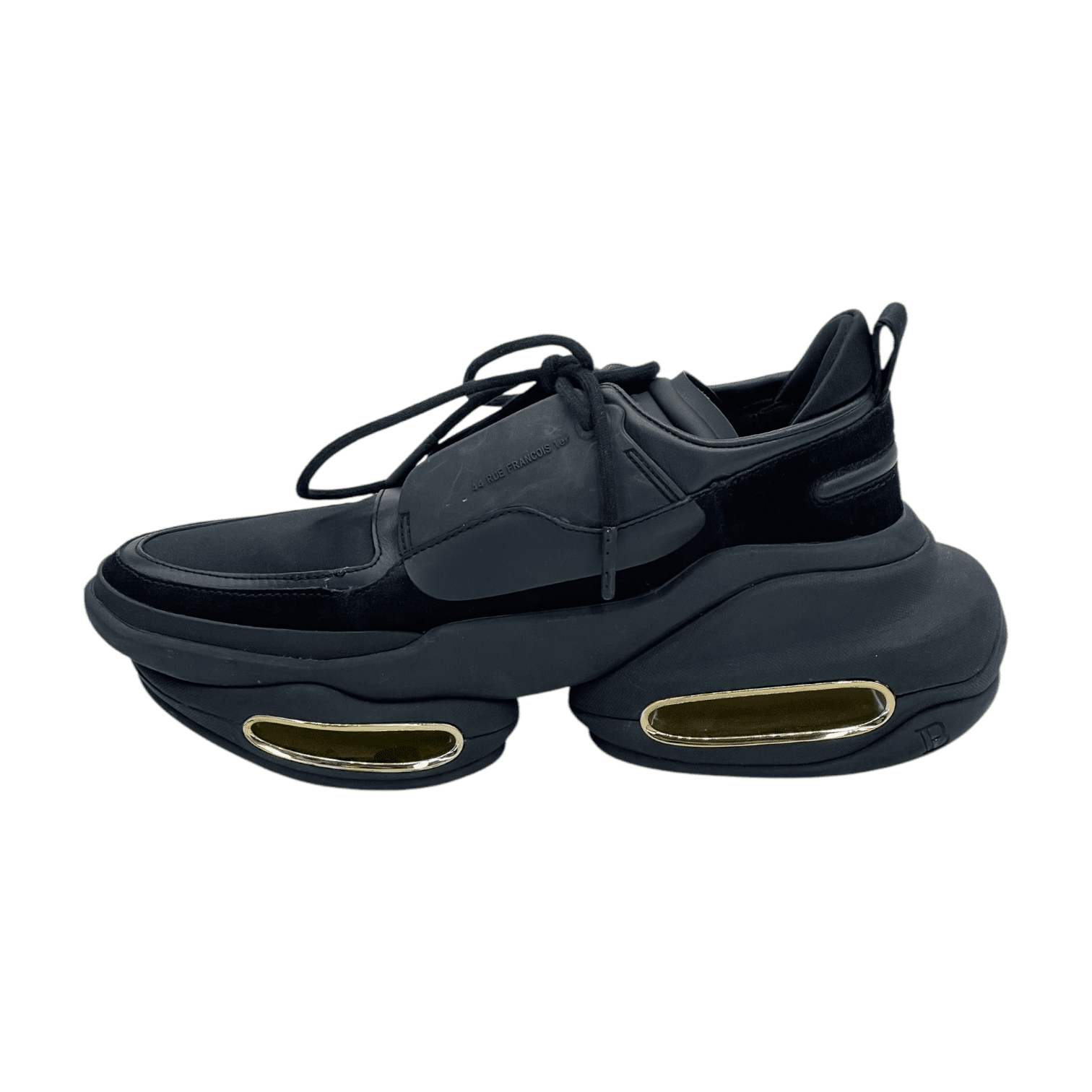 Balmain Black Gold Leather Suede B Bold