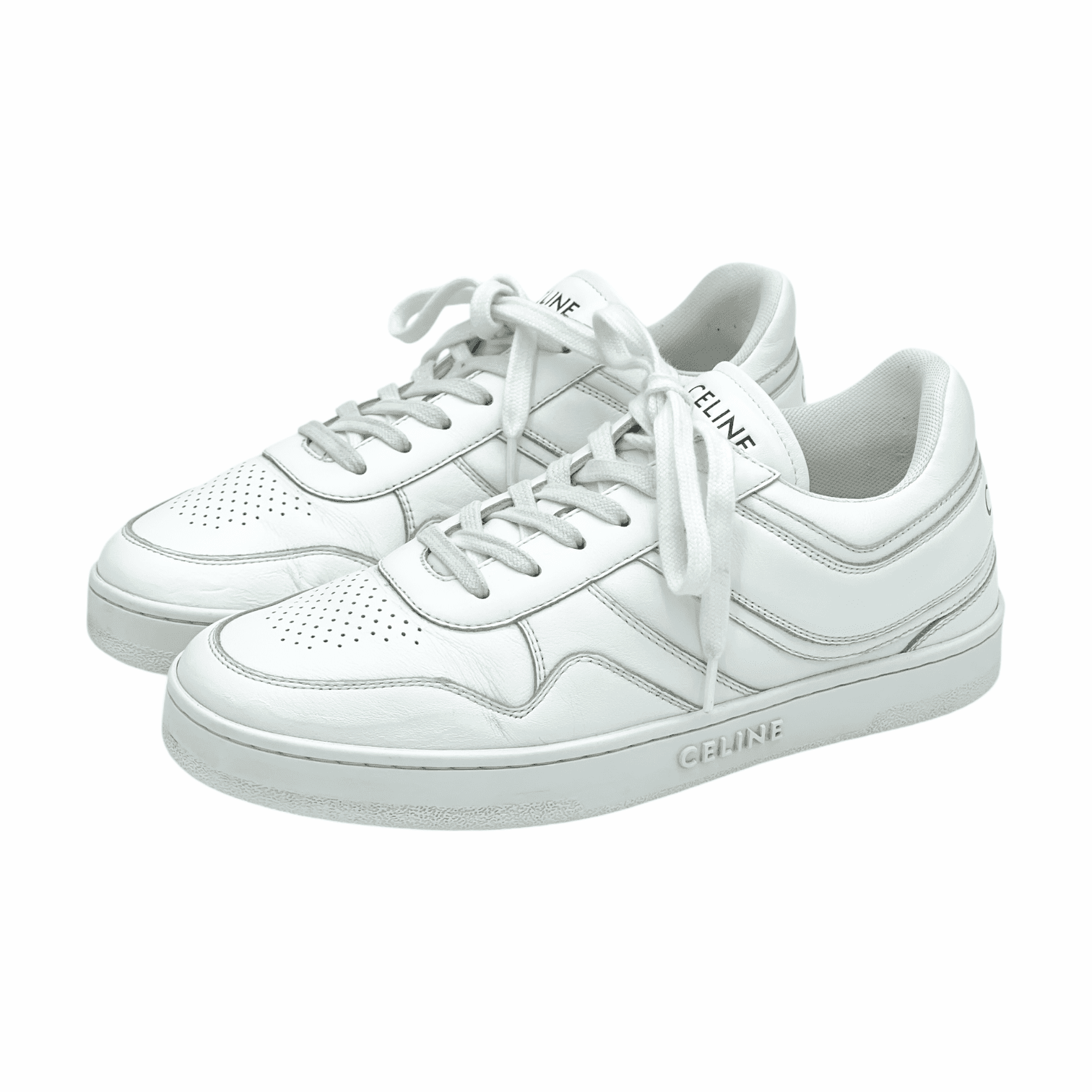 Celine White Calfskin Lace Up Low Sneakers 39